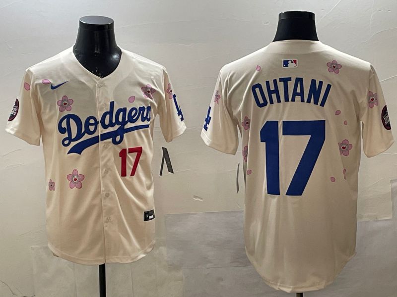 Men Los Angeles Dodgers #17 Ohtani Cream Sakura Edition 2025 Nike MLB Jersey style 16